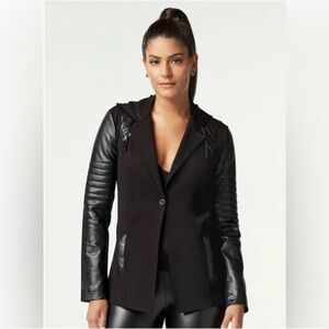 Blanc Noir Hooded Blazer with Leather Sleeve Black XL